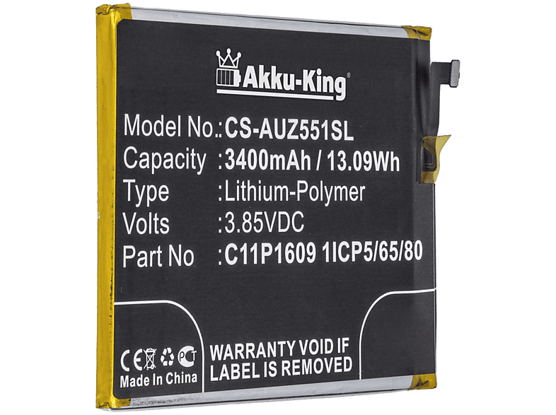 Akku 3.85 3400mAh C11P1609 Volt, AKKU-KING für Asus Handy-Akku, Li-Polymer