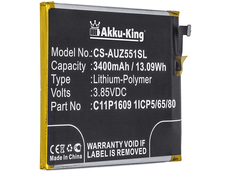 für Akku 3.85 Li-Polymer 3400mAh Volt, Asus C11P1609 AKKU-KING Handy-Akku,