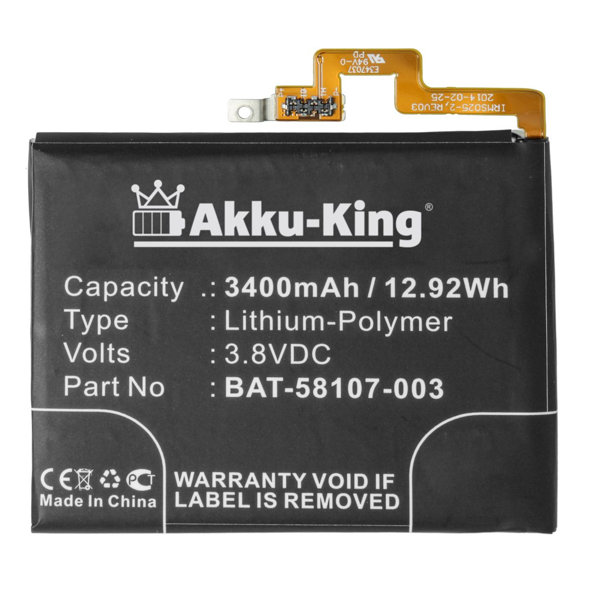 Akku AKKU-KING Li-Polymer Blackberry Handy-Akku, für Volt, 3400mAh BAT-58107-003 3.8
