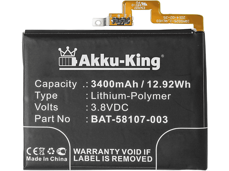 AKKU-KING Akku für Blackberry BAT-58107-003 Li-Polymer Handy-Akku, 3.8 Volt, 3400mAh