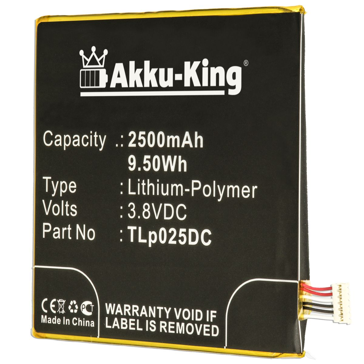 Volt, TLp025DC 2500mAh 3.8 Handy-Akku, AKKU-KING Akku Li-Polymer Alcatel für