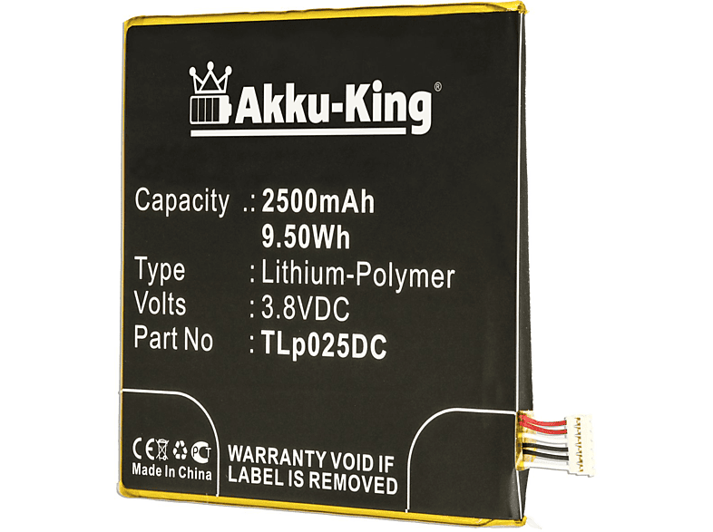Akku Alcatel Handy-Akku, 2500mAh Li-Polymer TLp025DC 3.8 AKKU-KING Volt, für