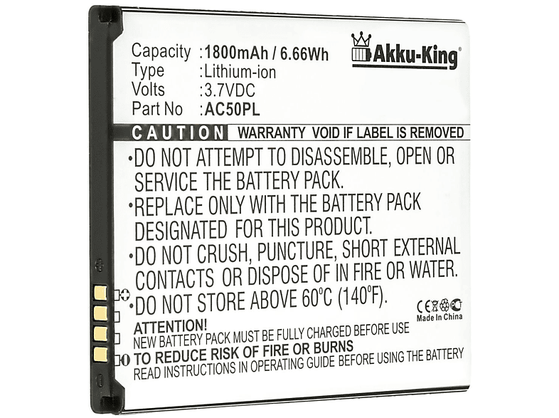 AKKU-KING Akku für Archos AC50PLi Li-Ion Handy-Akku, 3.7 Volt, 1800mAh