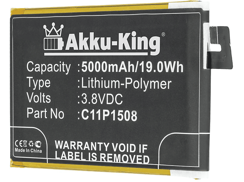 AKKU-KING Akku für Asus C11P1508 Li-Polymer Handy-Akku, 3.8 Volt, 5000mAh