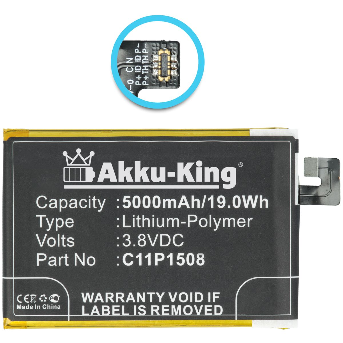 AKKU-KING Akku für Handy-Akku, C11P1508 3.8 Volt, Li-Polymer Asus 5000mAh