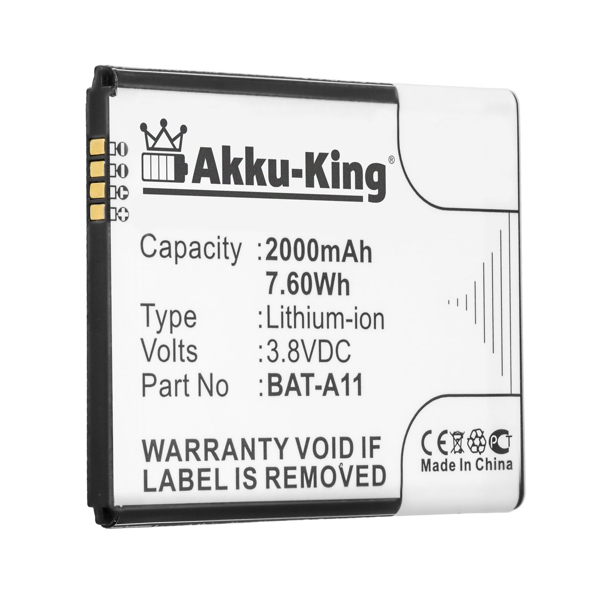 2000mAh 3.8 Volt, Akku Li-Ion AKKU-KING für BAT-A11 Handy-Akku, Acer