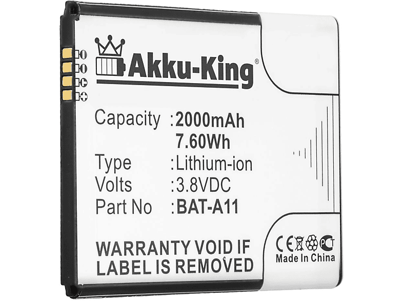 AKKU-KING Akku für Acer Li-Ion Volt, BAT-A11 Handy-Akku, 2000mAh 3.8