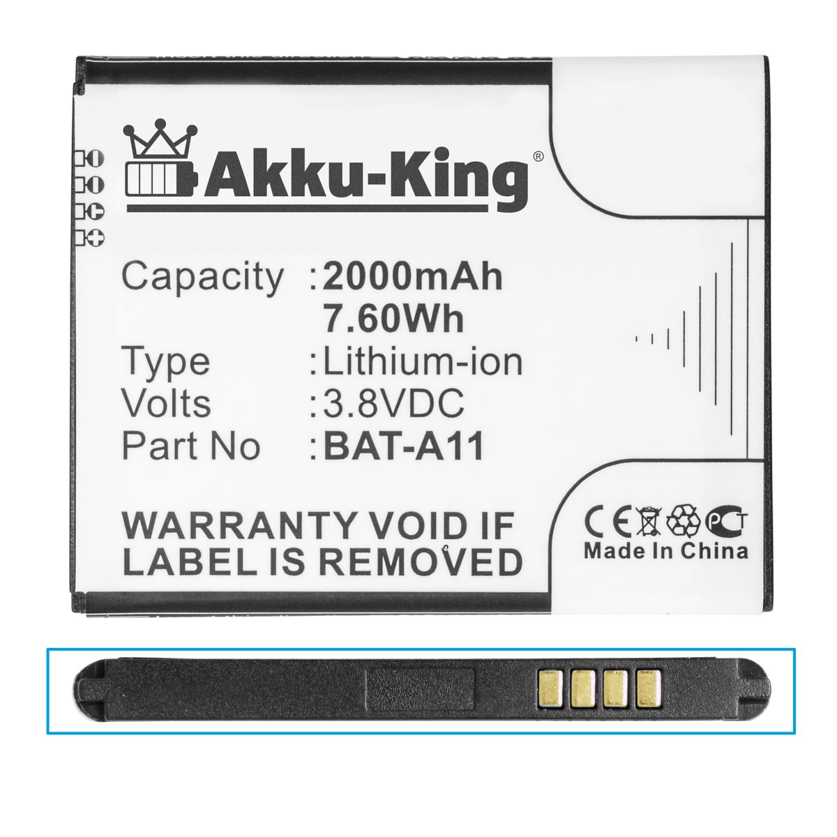 AKKU-KING Akku BAT-A11 für Volt, 2000mAh Li-Ion Handy-Akku, 3.8 Acer