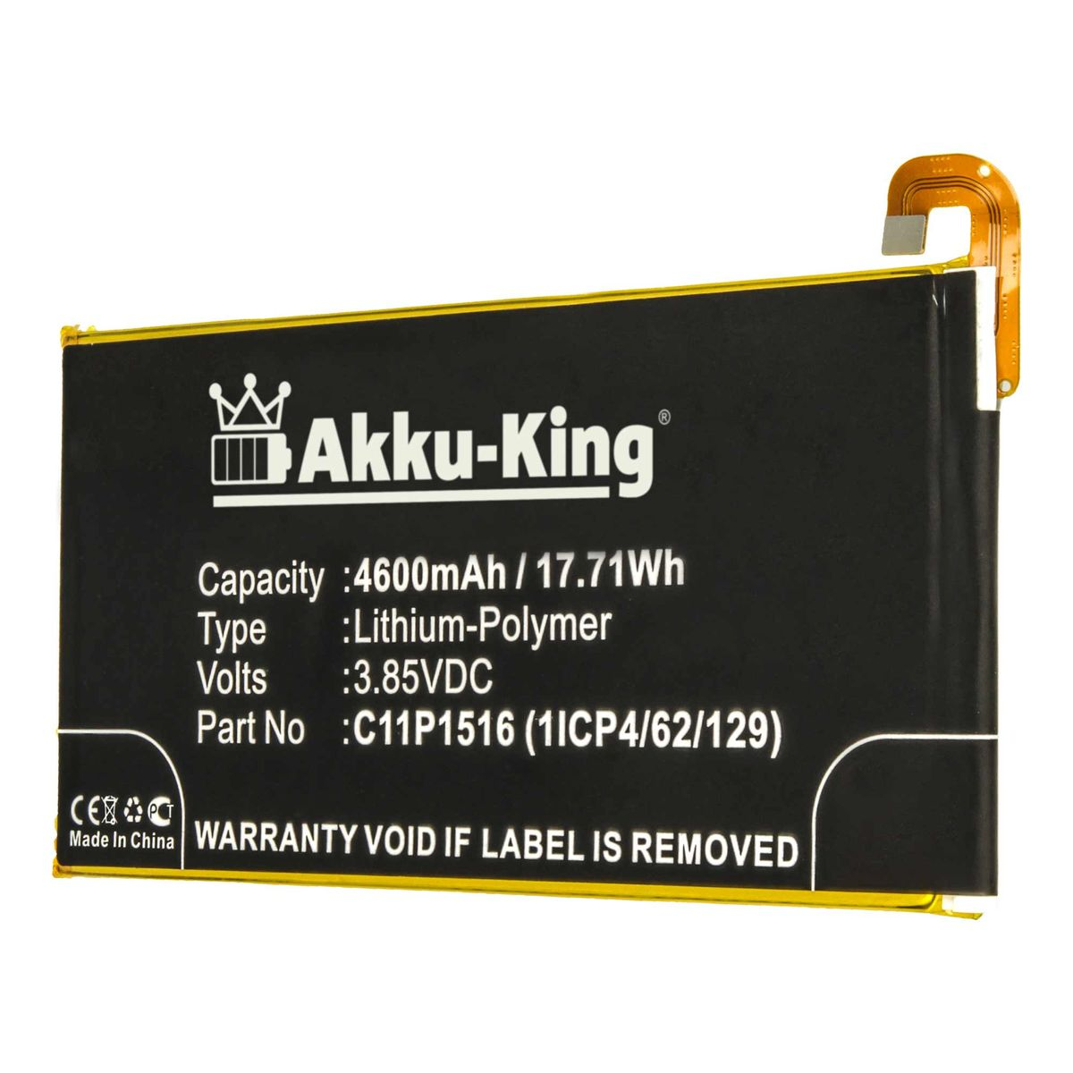 AKKU-KING Akku für Asus Handy-Akku, Volt, C11P1516 Li-Polymer 4600mAh 3.85