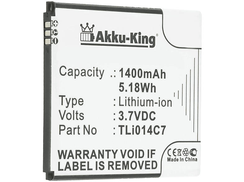 Volt, AKKU-KING TLi014C7 für 3.7 Akku Li-Ion Handy-Akku, 1400mAh Alcatel