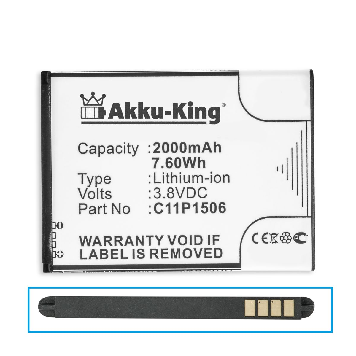 AKKU-KING Akku 3.8 für C11P1506 Asus Li-Ion Volt, Handy-Akku, 2000mAh