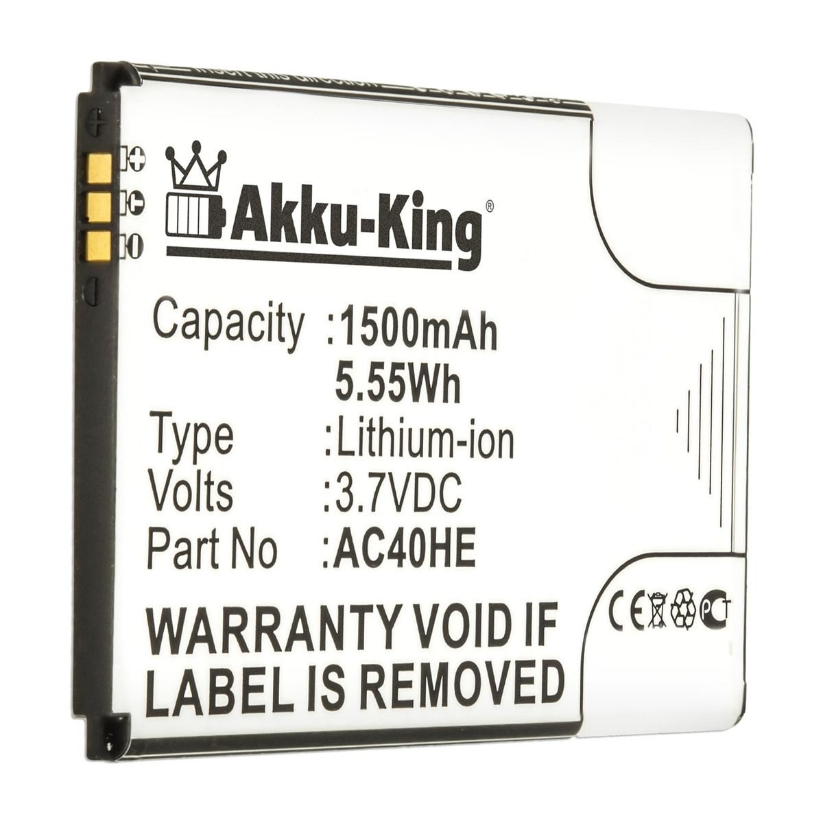 AC40HE Volt, 1500mAh Akku AKKU-KING Li-Ion für 3.7 Handy-Akku, Archos