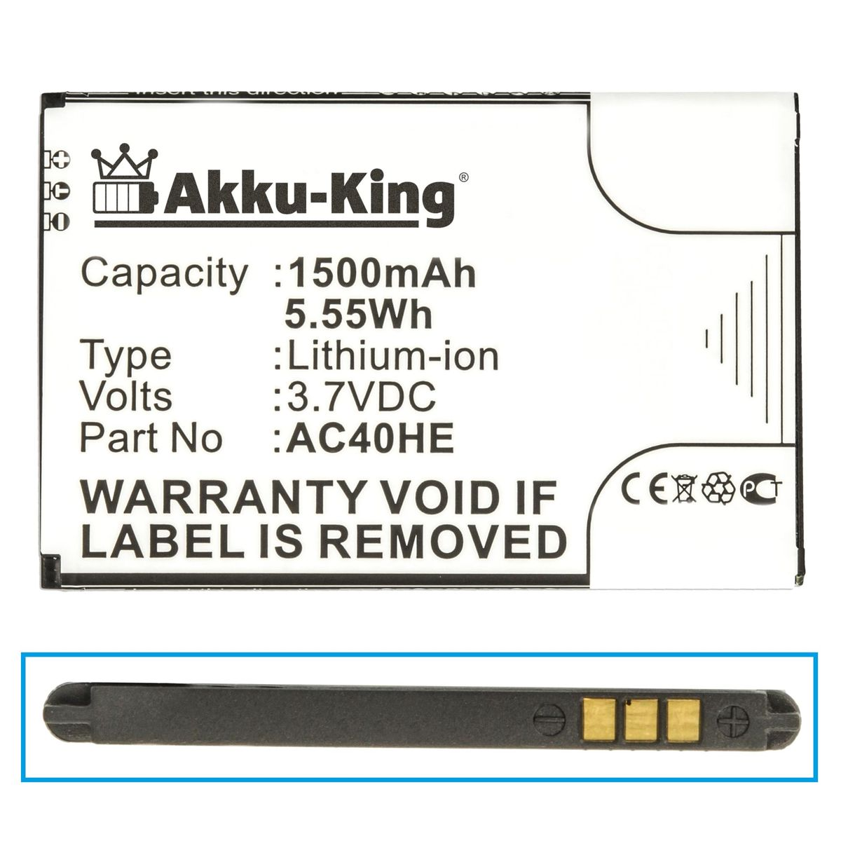 AKKU-KING Akku für 1500mAh 3.7 Volt, Li-Ion AC40HE Archos Handy-Akku