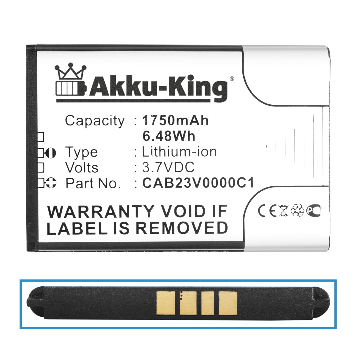 Li-Ion Alcatel CAB23V0000C1 Handy-Akku, für Volt, AKKU-KING 3.7 1750mAh Akku