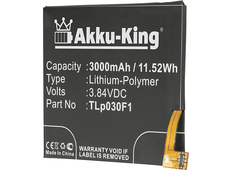 AKKU-KING Akku für Alcatel Tlp030F1 Li-Polymer Handy-Akku, 3.84 Volt, 3000mAh