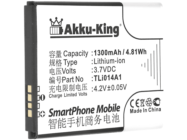 AKKU-KING Akku für Alcatet Tli014A1 Handy-Akku, 3.7 1300mAh Volt, Li-Ion