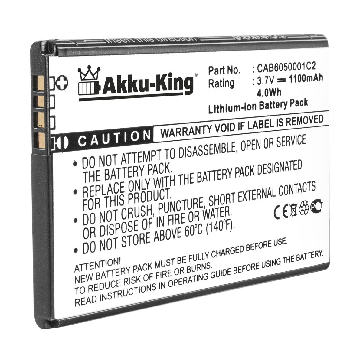 AKKU-KING Akku für Alcatel CAB6050001C2 1100mAh 3.7 Li-Ion Handy-Akku, Volt