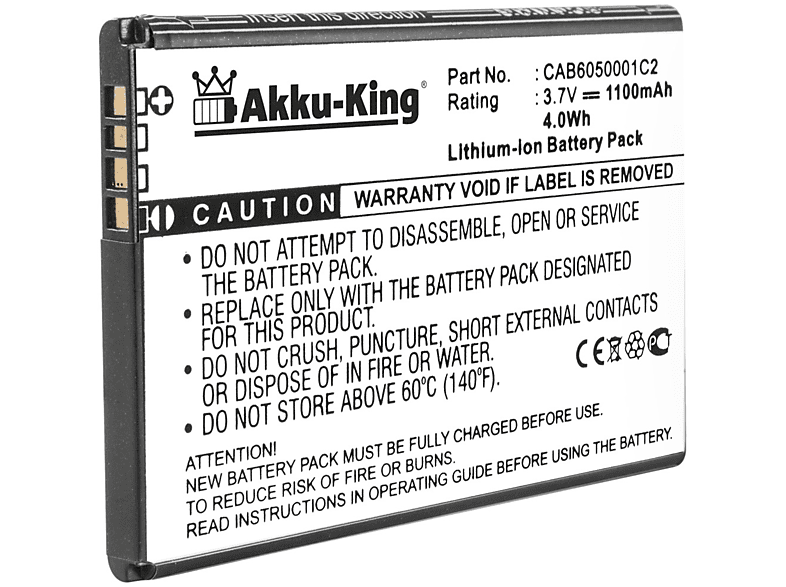 AKKU-KING Akku CAB6050001C2 Handy-Akku, für Volt, Li-Ion 3.7 1100mAh Alcatel