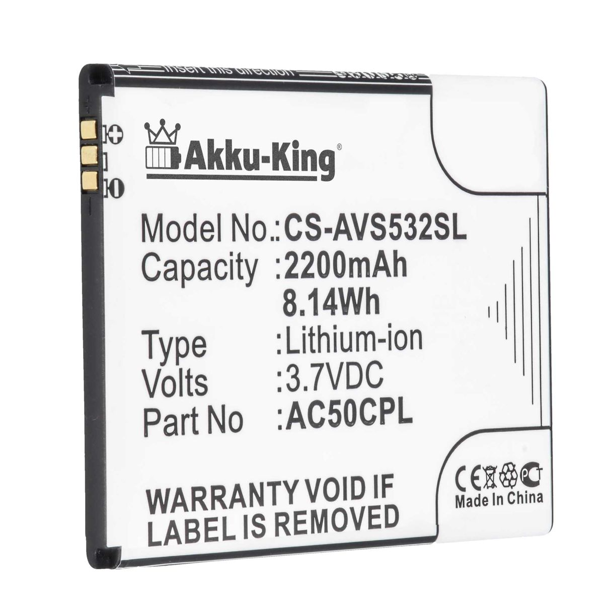 2200mAh AC50CPL Archos für Volt, 3.7 Akku AKKU-KING Li-Ion Handy-Akku,