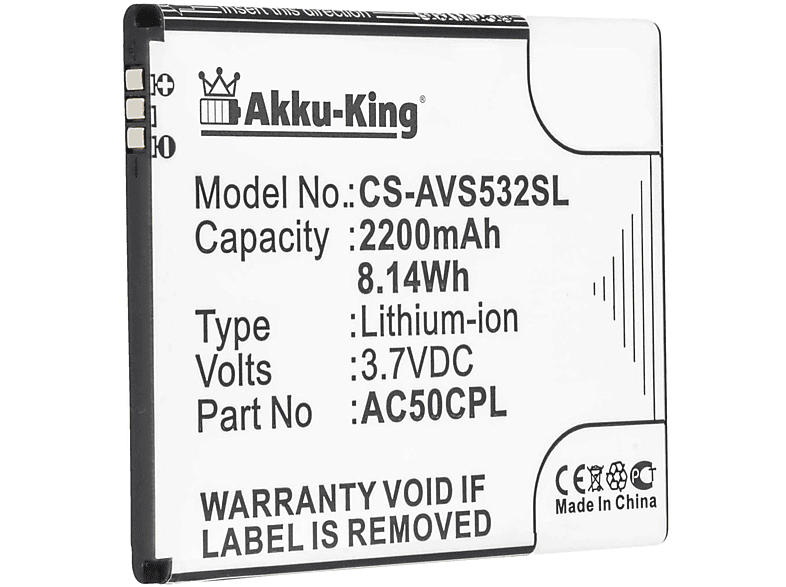AKKU-KING Akku für Archos AC50CPL Li-Ion Handy-Akku, 3.7 Volt, 2200mAh