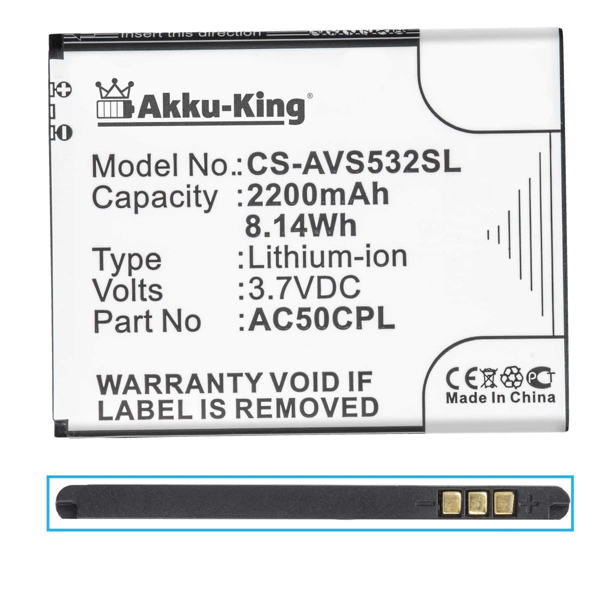 Archos Li-Ion AKKU-KING AC50CPL für 2200mAh 3.7 Handy-Akku, Akku Volt,