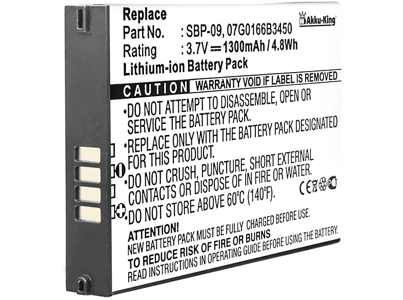 Li-Ion 3.7 1300mAh Volt, Akku für SBP-09 Handy-Akku, Asus AKKU-KING