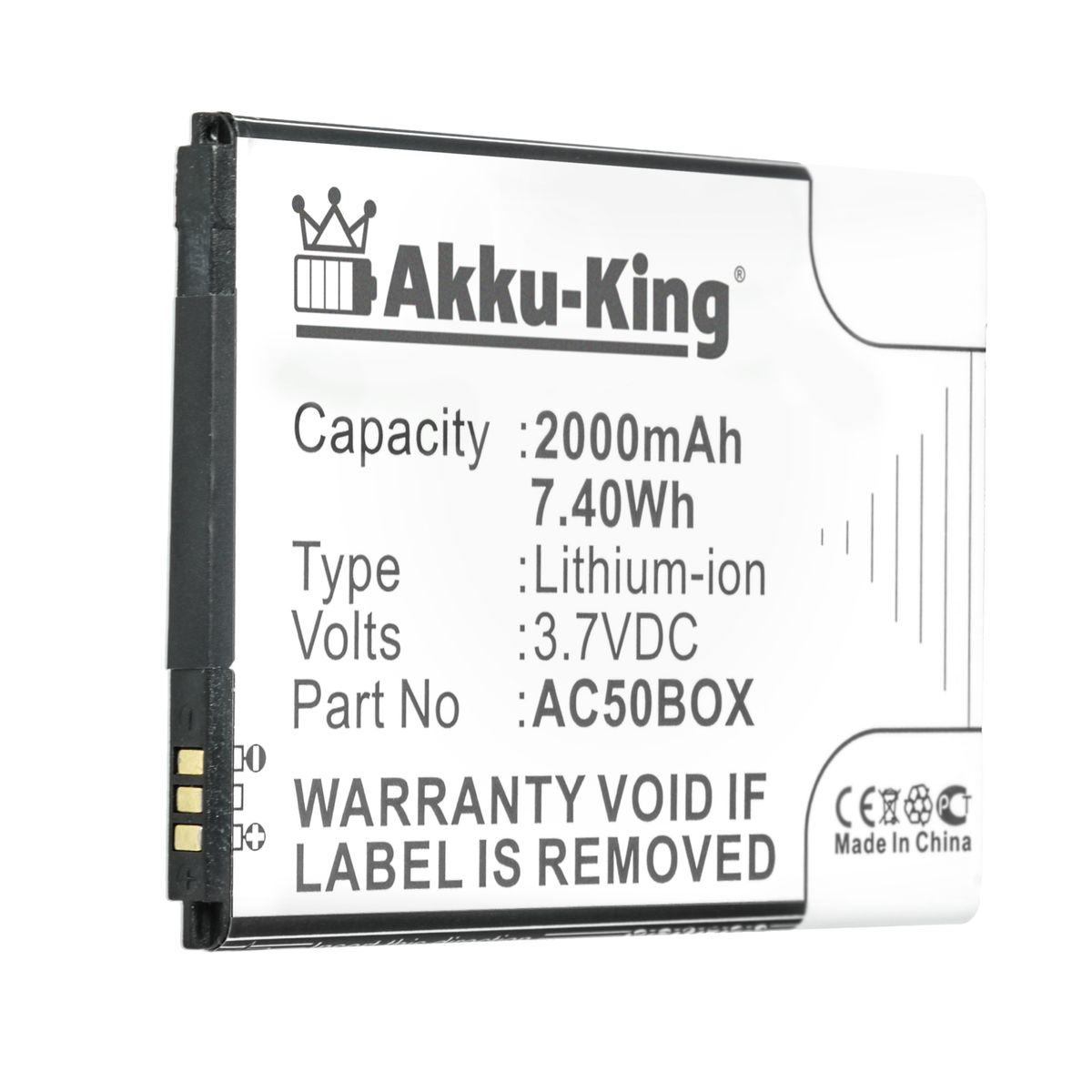 AKKU-KING Akku für Archos AC50BOX 2000mAh Volt, 3.7 Handy-Akku, Li-Ion