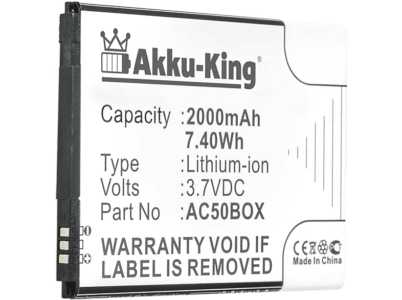 AKKU-KING Akku für Archos AC50BOX Li-Ion Handy-Akku, 3.7 Volt, 2000mAh