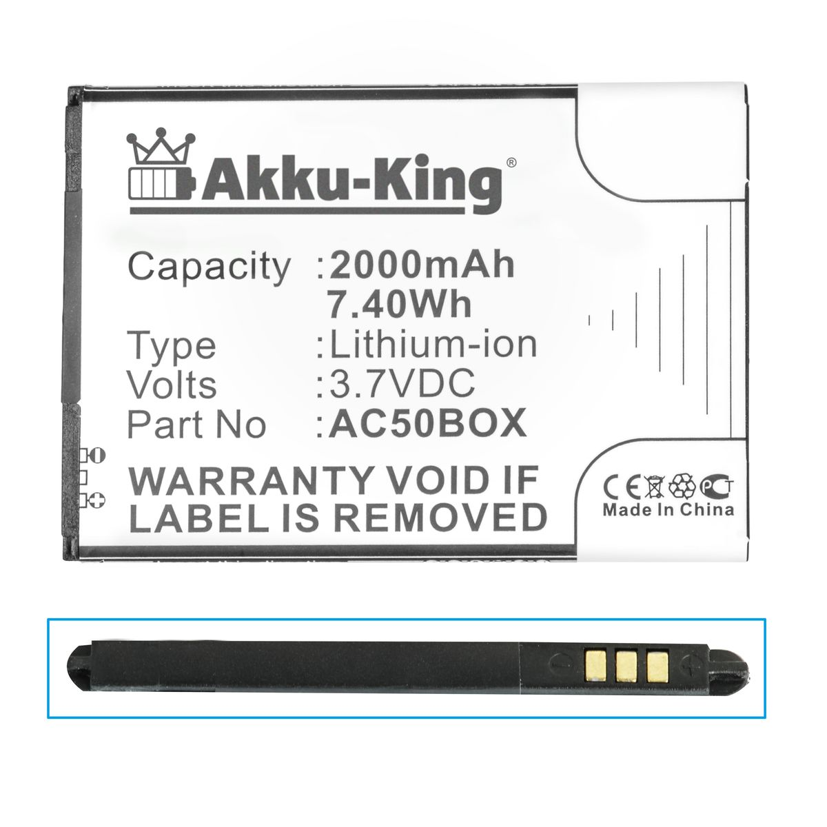3.7 Handy-Akku, Li-Ion Archos AKKU-KING für AC50BOX Volt, 2000mAh Akku