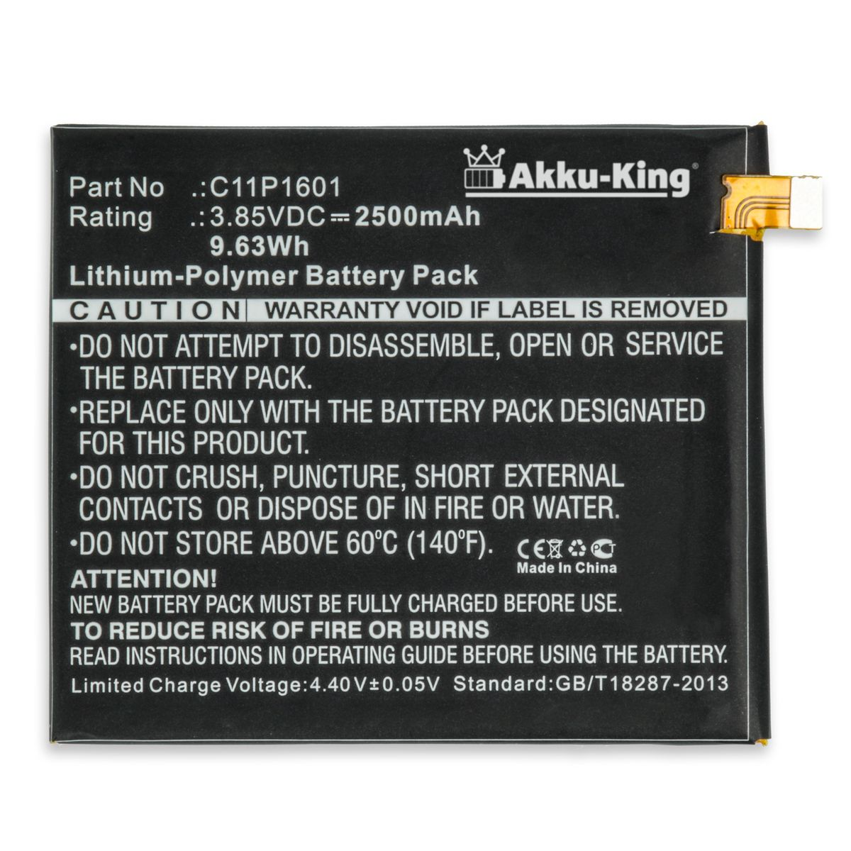 AKKU-KING Akku für Asus Li-Polymer 3.8 2500mAh C11P1601 Handy-Akku, Volt