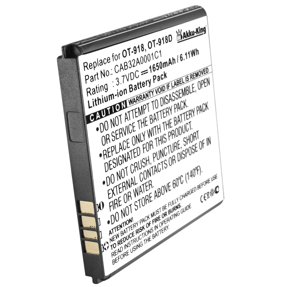 AKKU-KING Akku für 3.6 Handy-Akku, CAB32A0001C1 1650mAh Li-Ion Volt, Alcatel