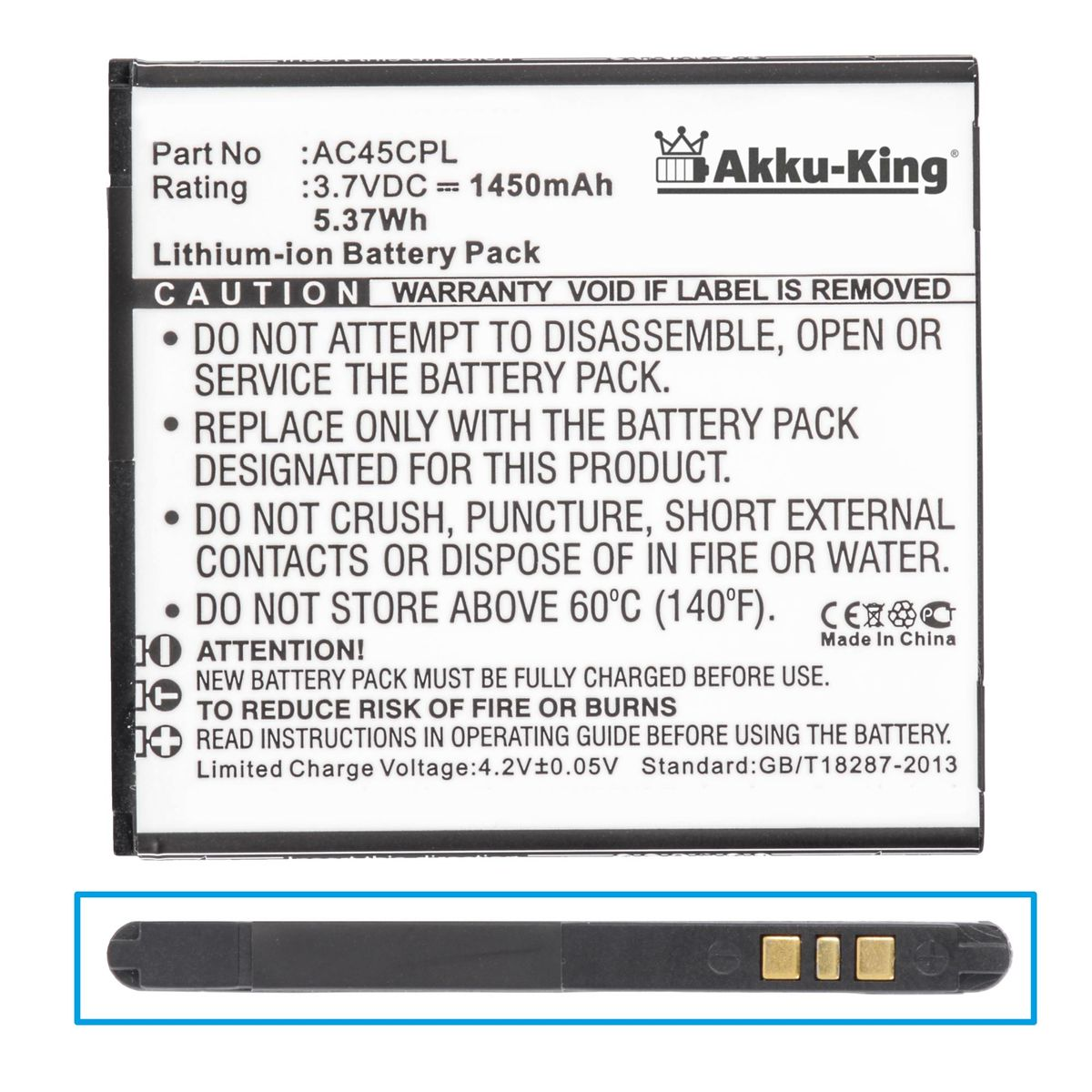 AKKU-KING Akku Archos AC45CPL für Volt, 1450mAh Handy-Akku, Li-Ion 3.7