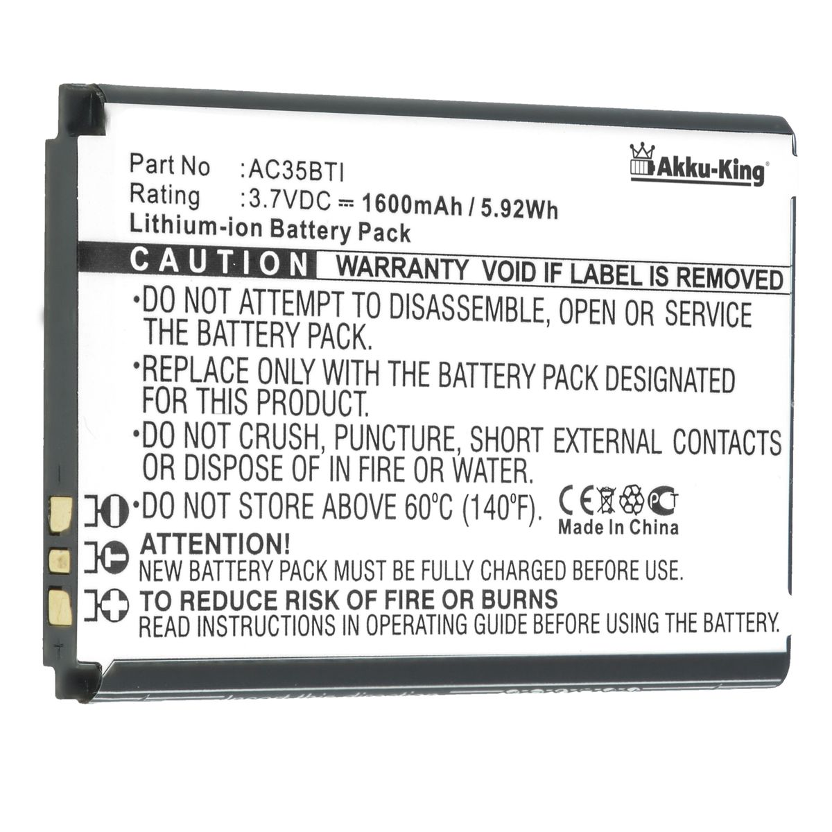 3.7 Akku Archos Handy-Akku, Volt, Li-Ion für 1600mAh AKKU-KING AC35BTI