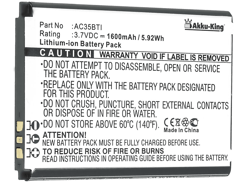 AKKU-KING Akku für Archos AC35BTI Li-Ion Handy-Akku, 3.7 Volt, 1600mAh