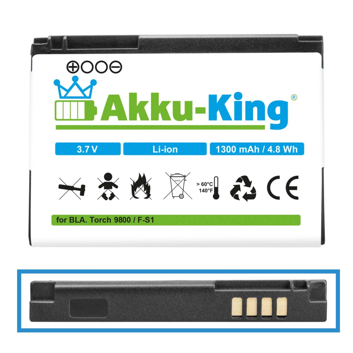 3.7 AKKU-KING Volt, F-S1 Li-Ion Akku Handy-Akku, Blackberry 1300mAh für