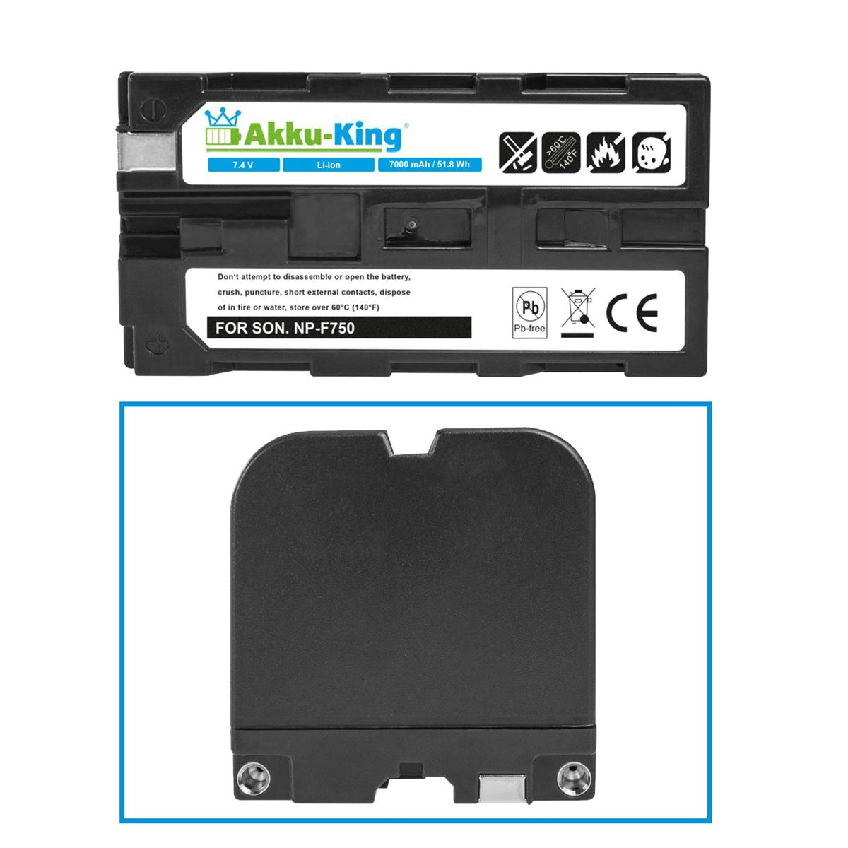 AKKU-KING Akku kompatibel 7.4 Kamera-Akku, Li-Ion Sony 7000mAh NP-F750 Volt, mit