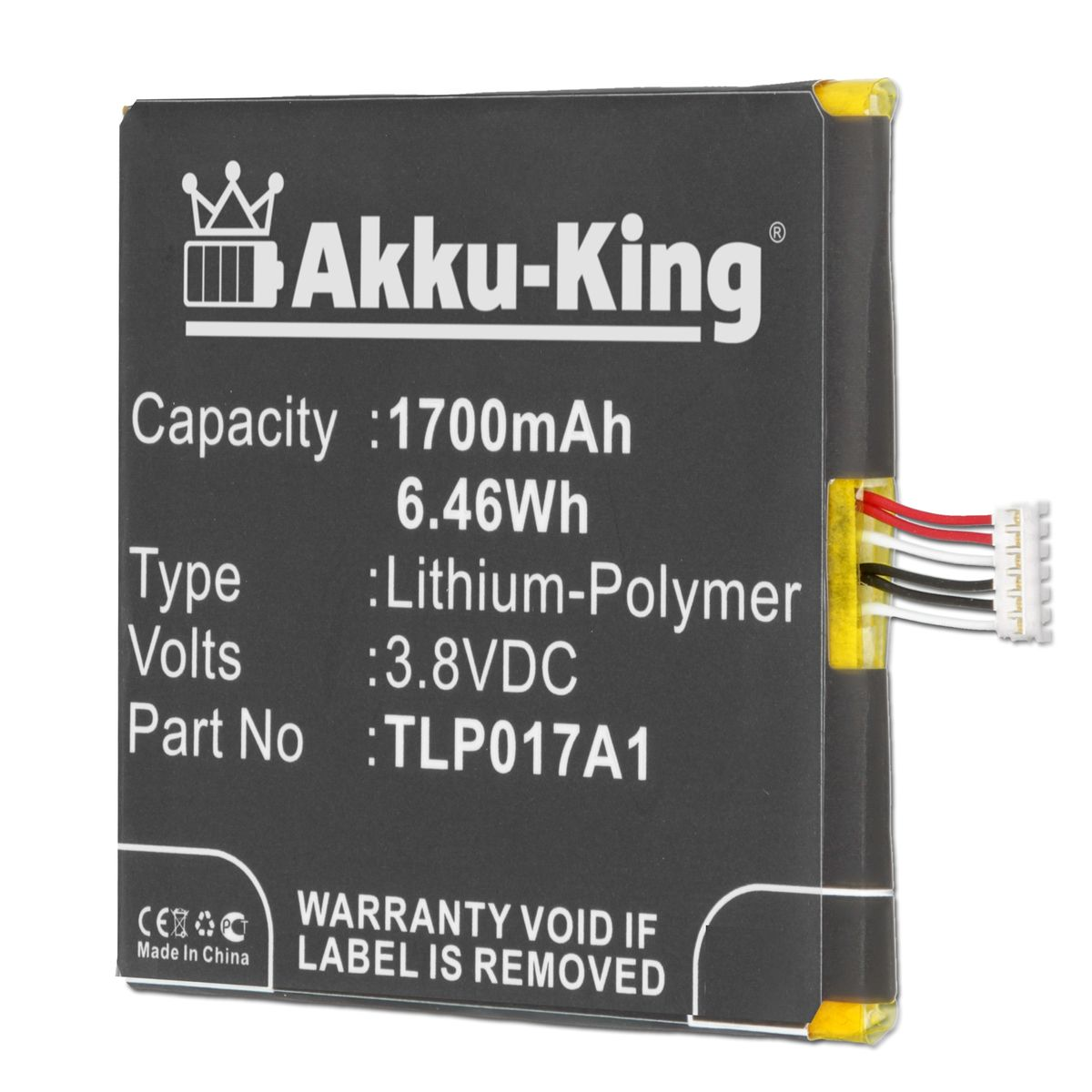 AKKU-KING Akku für Handy-Akku, 3.8 Li-Polymer Volt, Alcatel 1700mAh TLP017A1