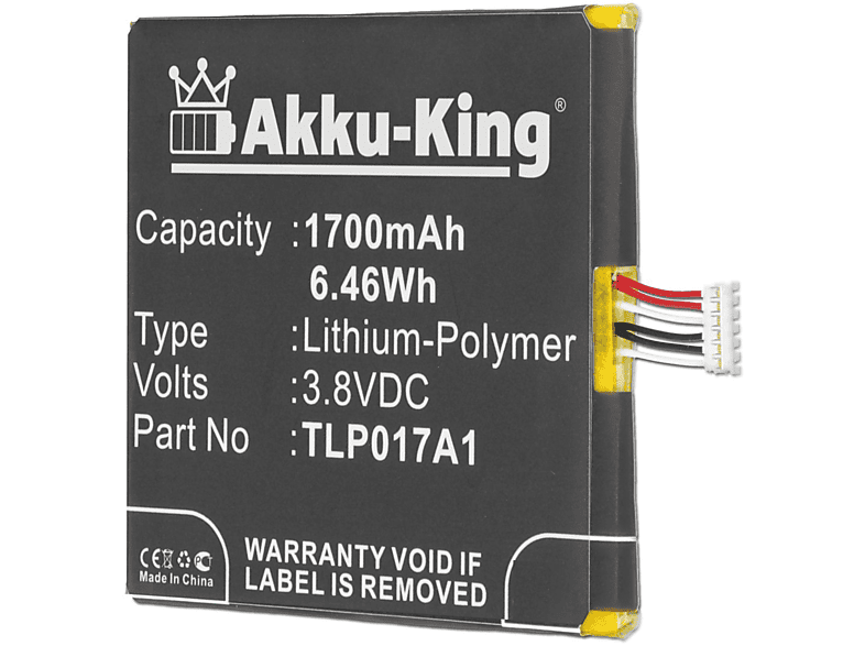 AKKU-KING Akku für Alcatel TLP017A1 Li-Polymer Handy-Akku, 3.8 Volt, 1700mAh