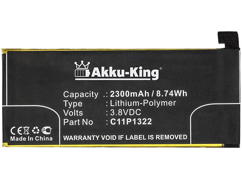 AKKU-KING Akku Volt, Asus Li-Polymer 3.8 für 2300mAh Handy-Akku, C11P1322