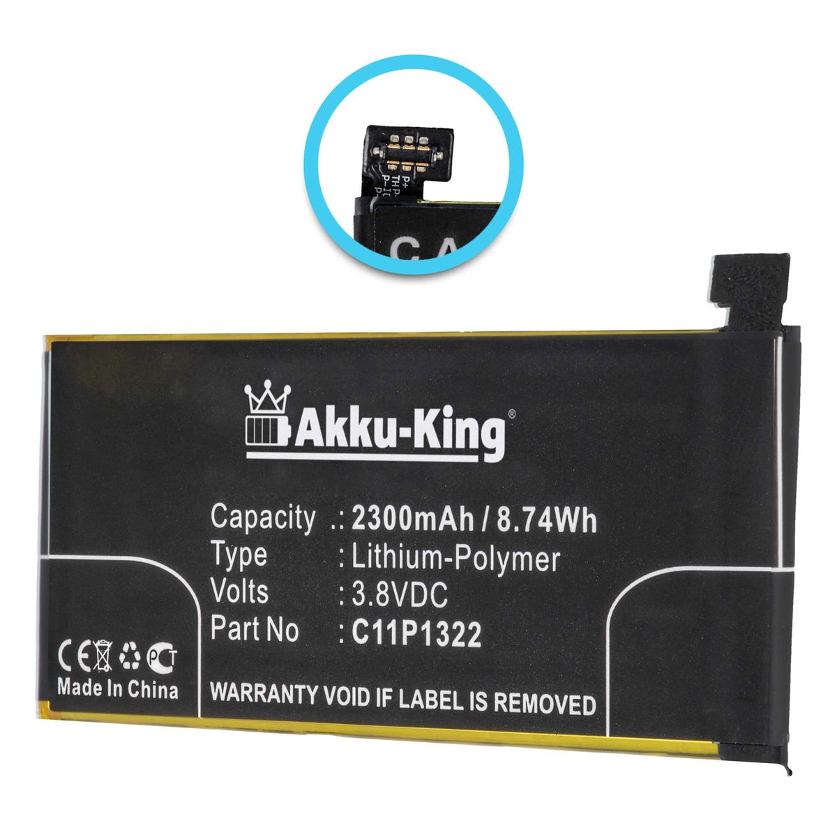 AKKU-KING Akku für Asus C11P1322 2300mAh Volt, Li-Polymer Handy-Akku, 3.8