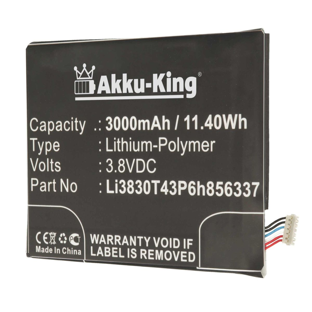 AKKU-KING Akku für Li3830T43P6h856337 3.8 Volt, 3000mAh Li-Polymer BlackBerry Handy-Akku