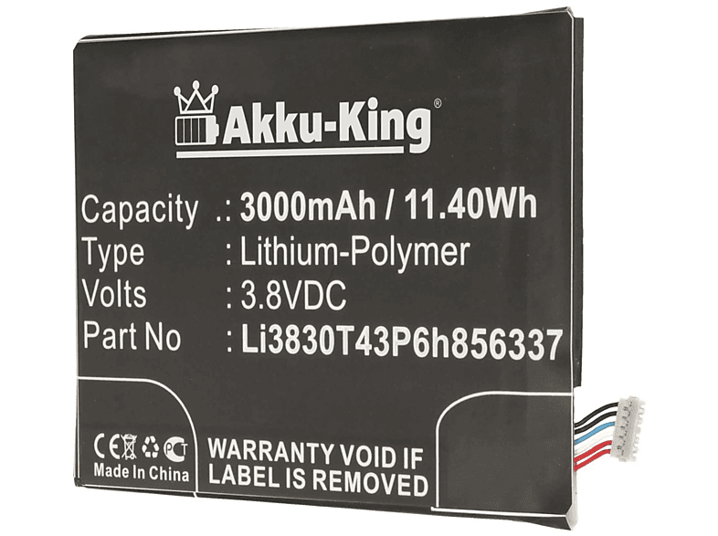 AKKU-KING Akku für Li3830T43P6h856337 3.8 Volt, 3000mAh Li-Polymer BlackBerry Handy-Akku