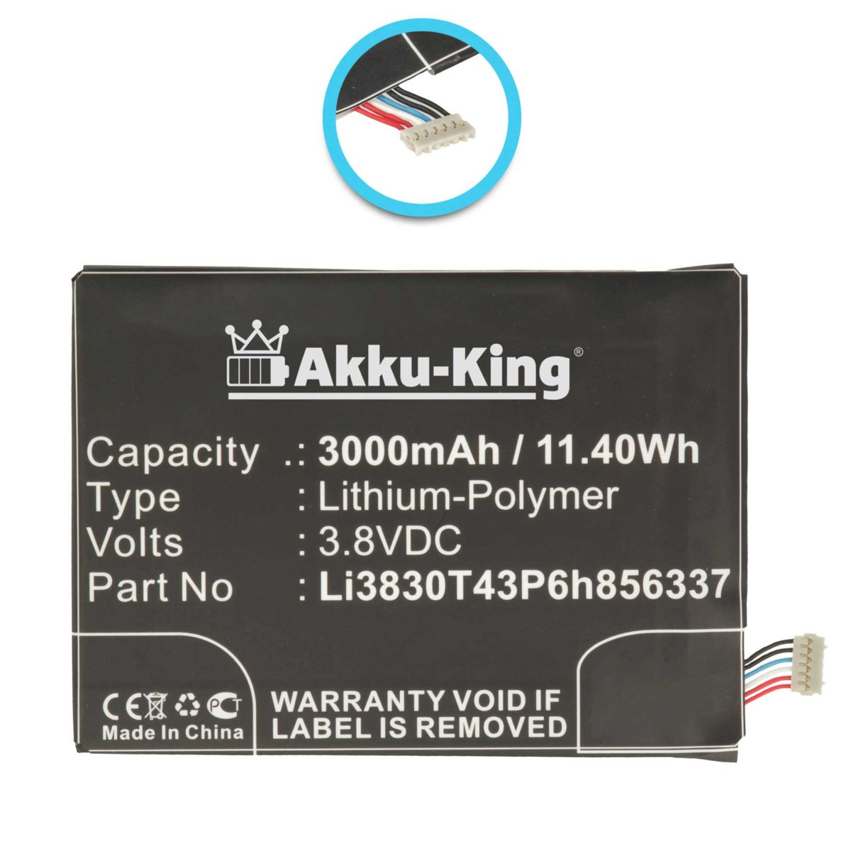 3.8 Akku AKKU-KING für Li3830T43P6h856337 Li-Polymer Handy-Akku, 3000mAh Volt, BlackBerry