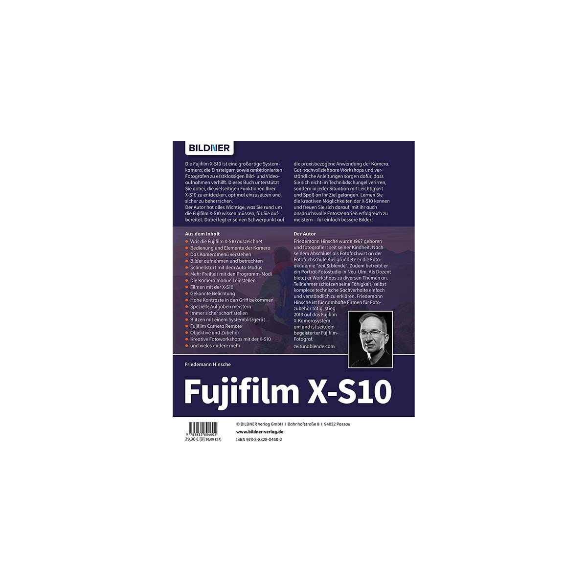 Buchcover: Fujifilm X-S10 Kamera Details und Autorenporträt.