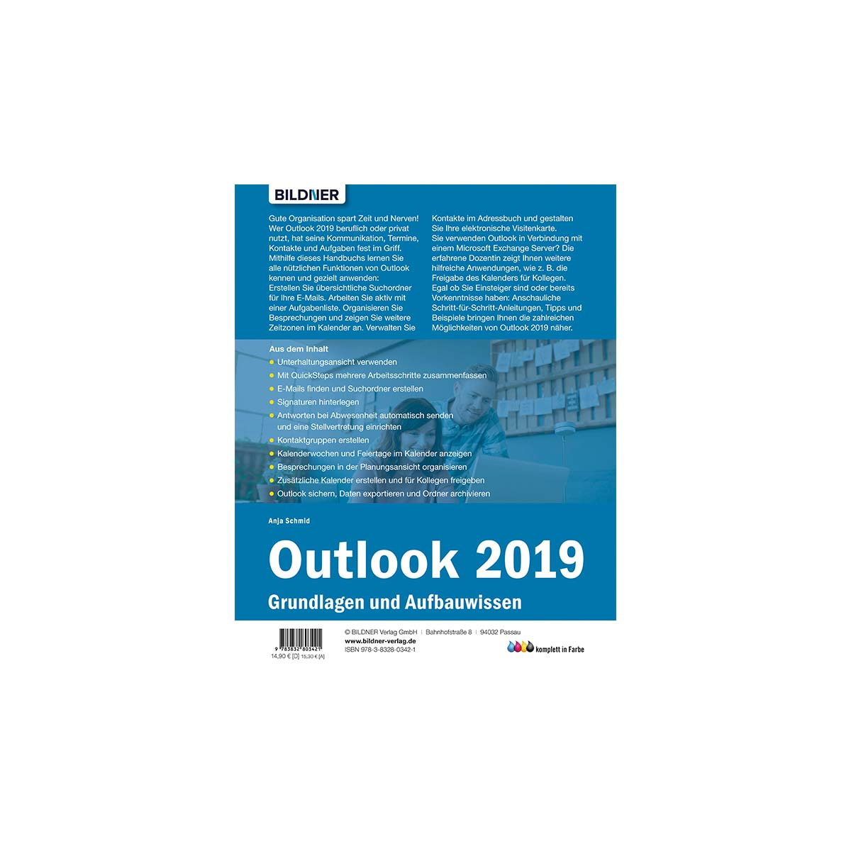 Buchcover. Titel: Outlook 2019. Blau und weiß. Text auf Deutsch.