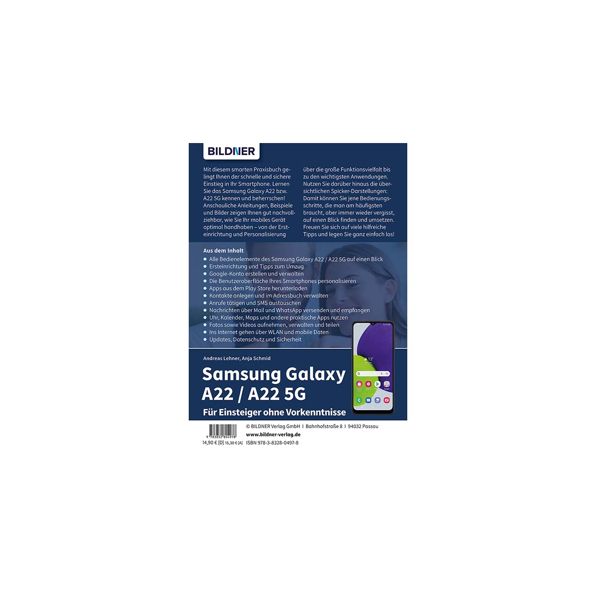 Buchcover mit Text und einem Bild eines Smartphones.