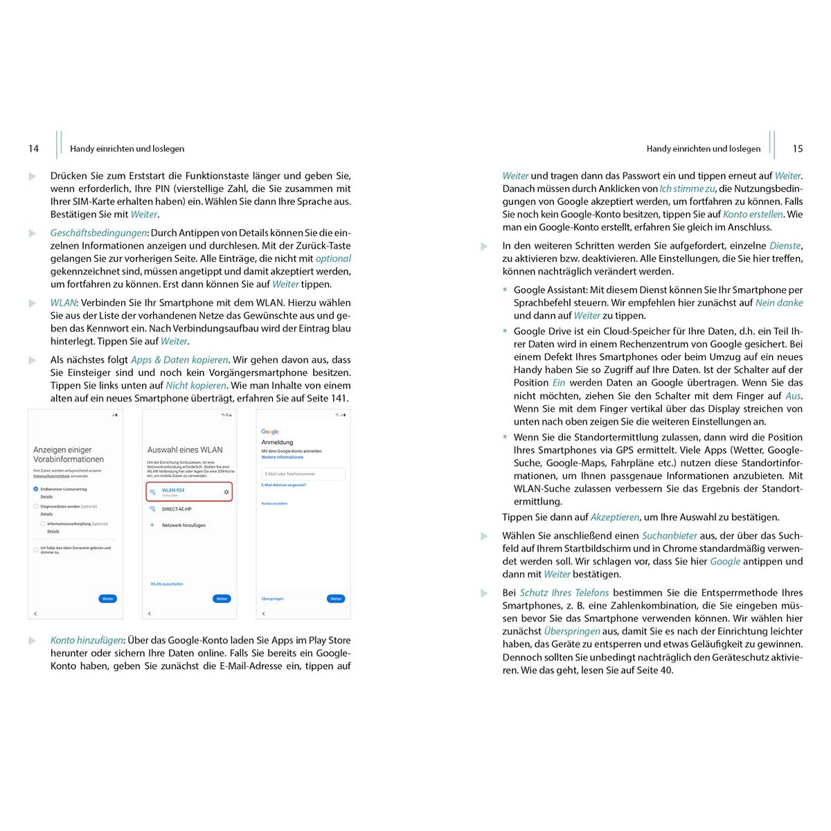 Seite aus einem Handbuch mit Text und Bildern, zeigt Telefoneinstellungen.