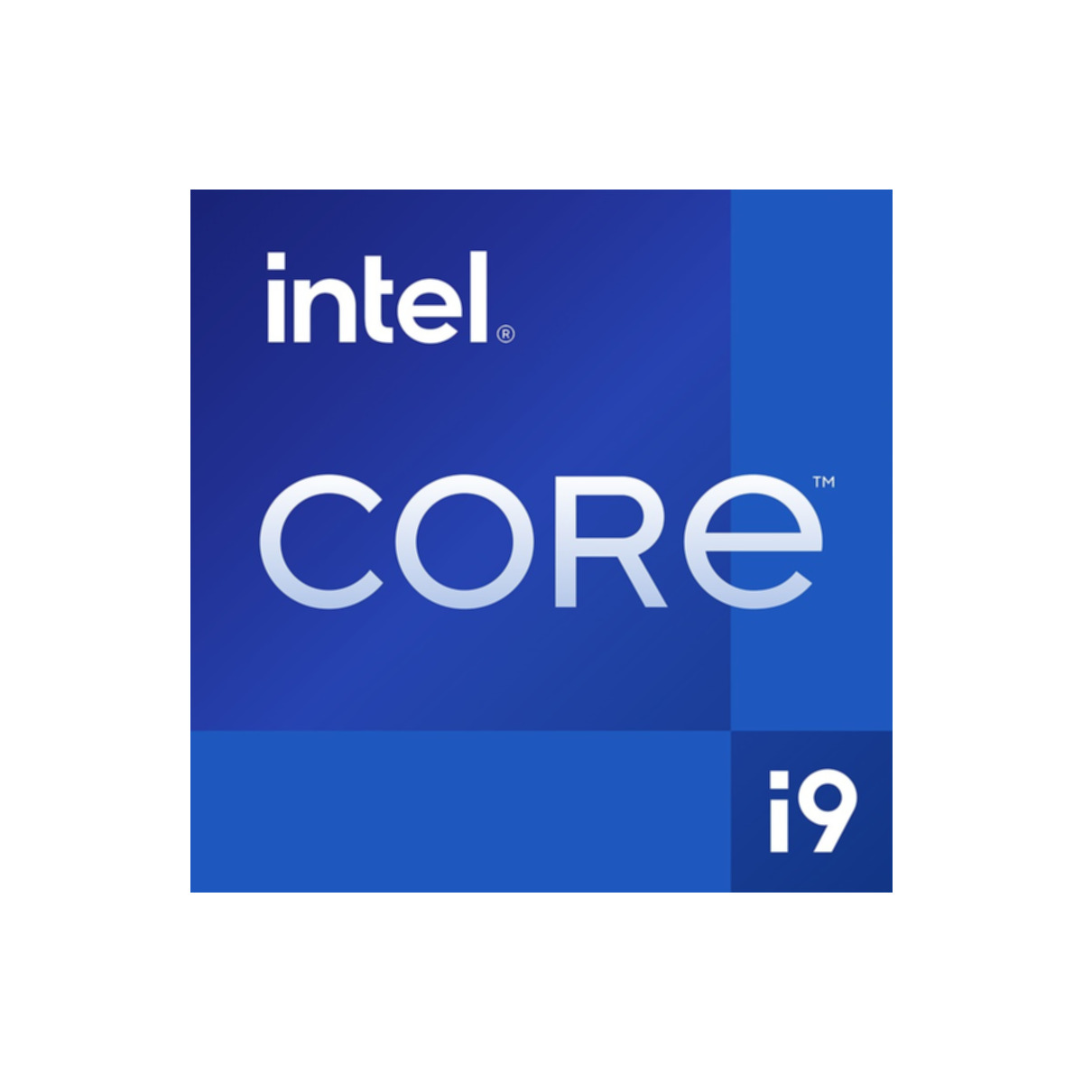 Niebieski kwadrat z logo Intel Core i9.