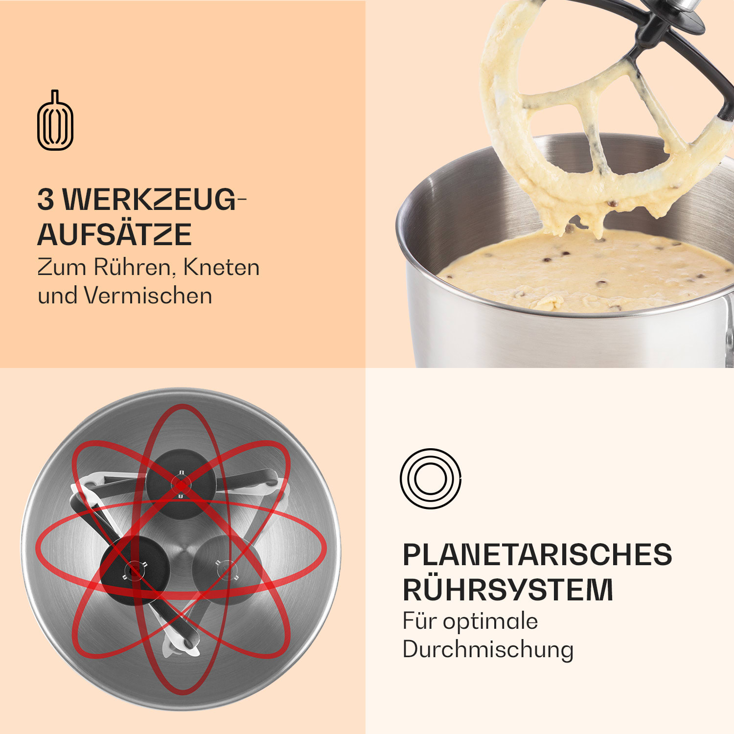 KLARSTEIN 2000 5,2 Rossa Liter, Watt) Lucia (Rührschüsselkapazität: Rot Multifunktionsküchenmaschine