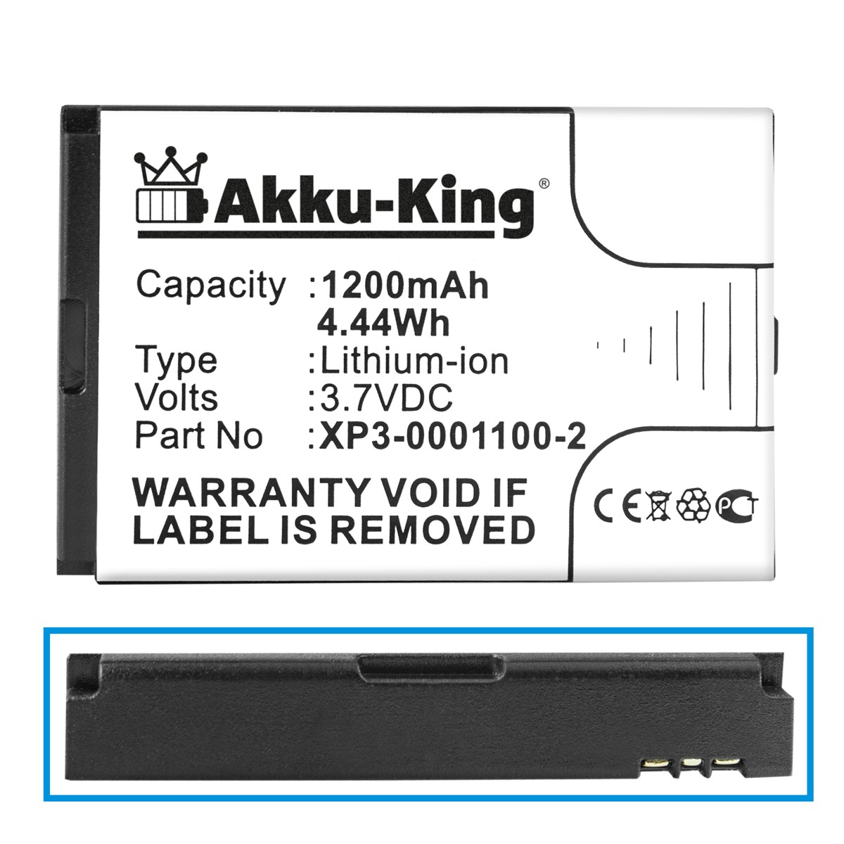AKKU-KING Akku XP3-0001100-2 Li-Ion mit 3.7 1200mAh Socketmobile Handy-Akku, Volt, kompatibel